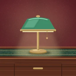The Maple Desk Library icon: a green banker's lamp on a wooden desk